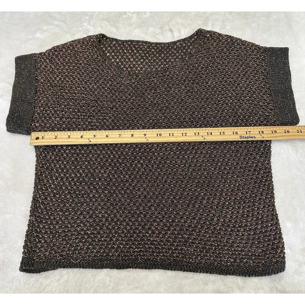 Etcetera Women's Brown w/Pink Metallic Thread Crochet Sweater Vest Sz S/M